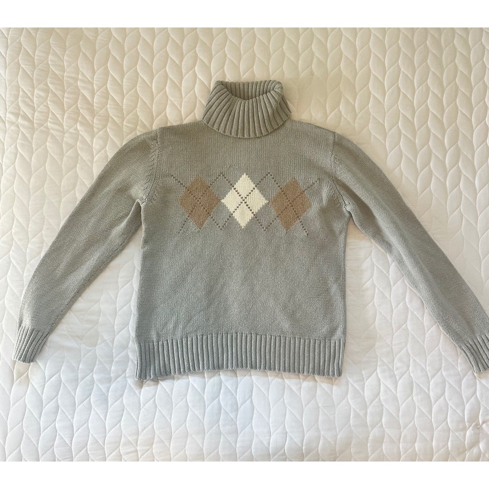 Croft & Barrow Argyle Turtleneck Sweater Medium Gray Good